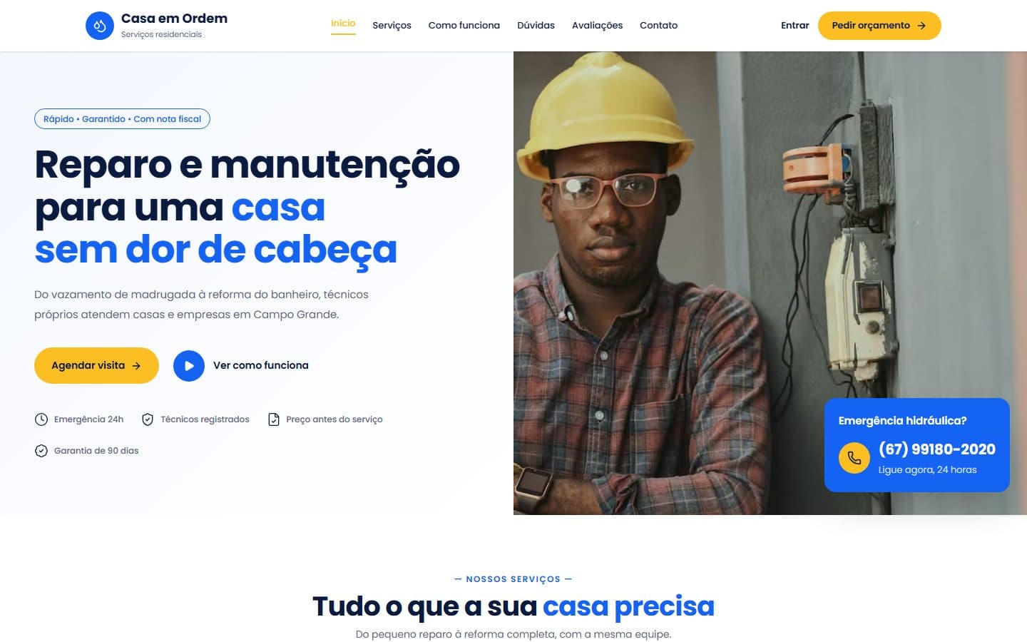 Primeira tela do site Casa em Ordem