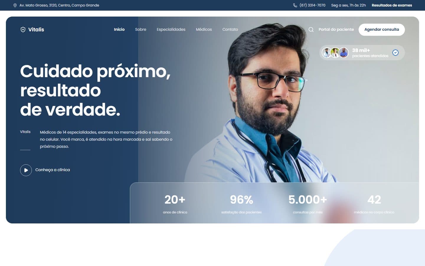 Primeira tela do site Clínica Vitalis