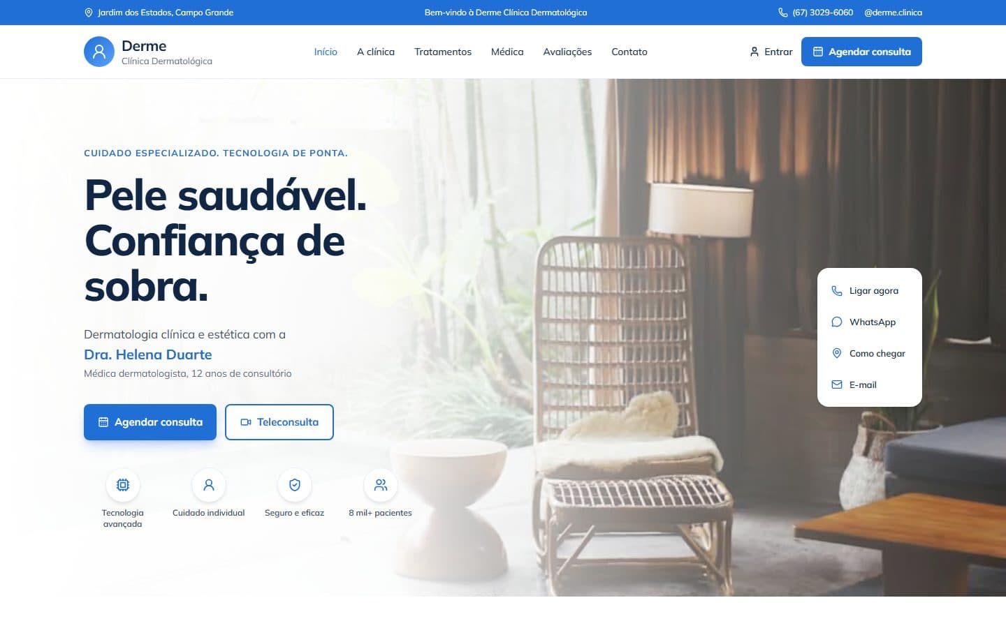 Primeira tela do site Derme