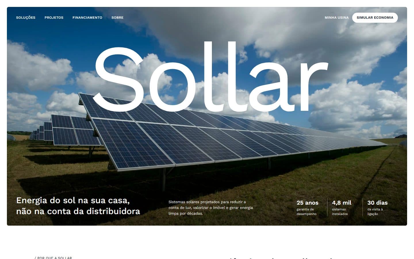Primeira tela do site Sollar