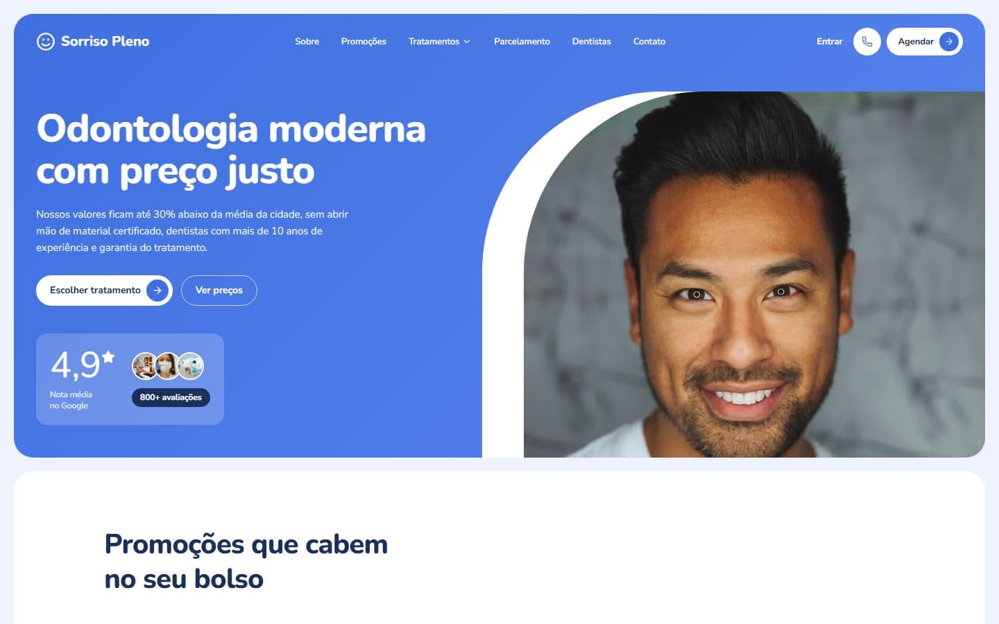 Primeira tela do site Sorriso Pleno