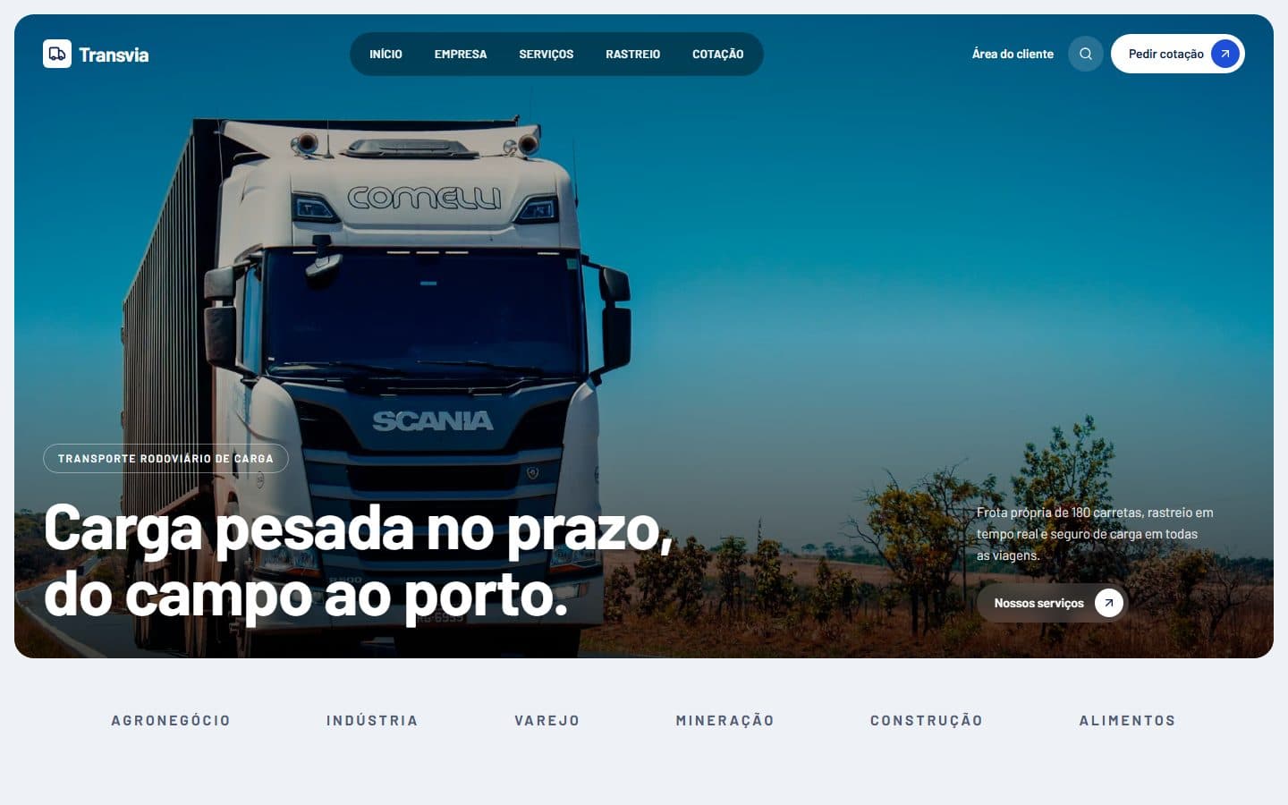 Primeira tela do site Transvia